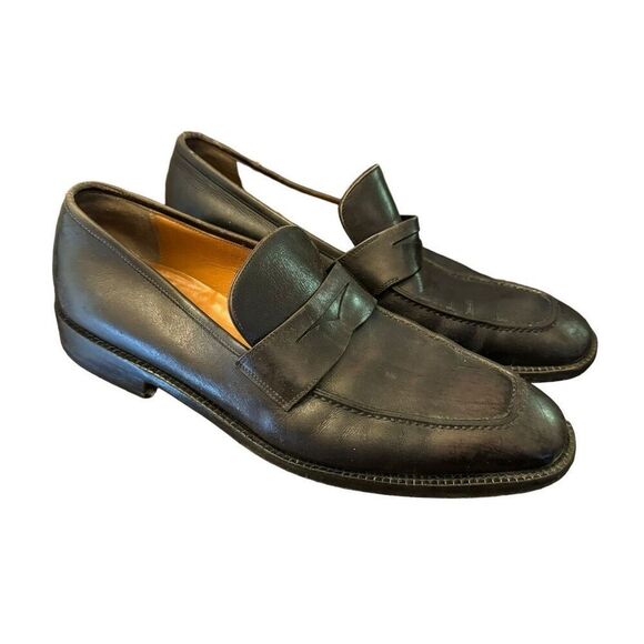 SALVATORE FERRAGAMO BLACK CALFSKIN LEATHER PENNY LOAFER size 8 men’s - Picture 1 of 15